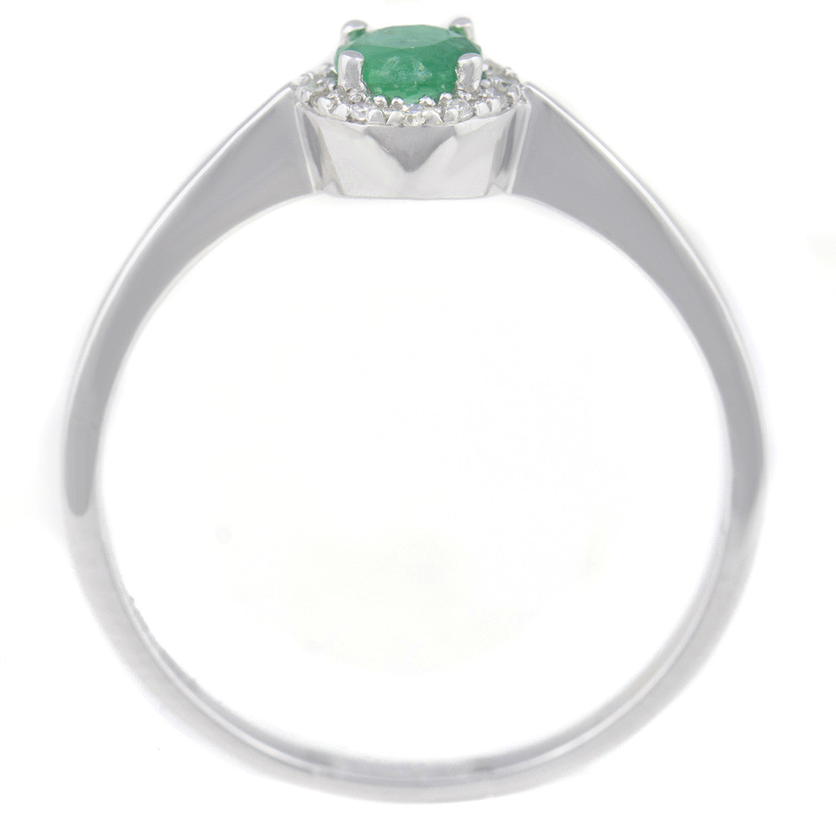 9K SOLID WHITE GOLD 0.30CT NATURAL EMERALD HALO RING WITH 12 DIAMONDS.