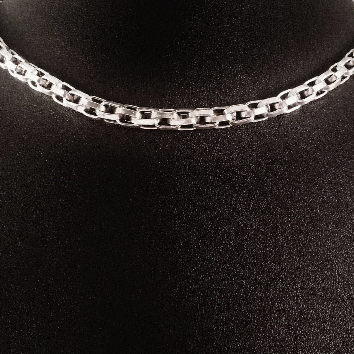 MEN'S 47 CM GENUINE STERLING SILVER ROPE LINK CHAIN CHOKER NECKLACE.