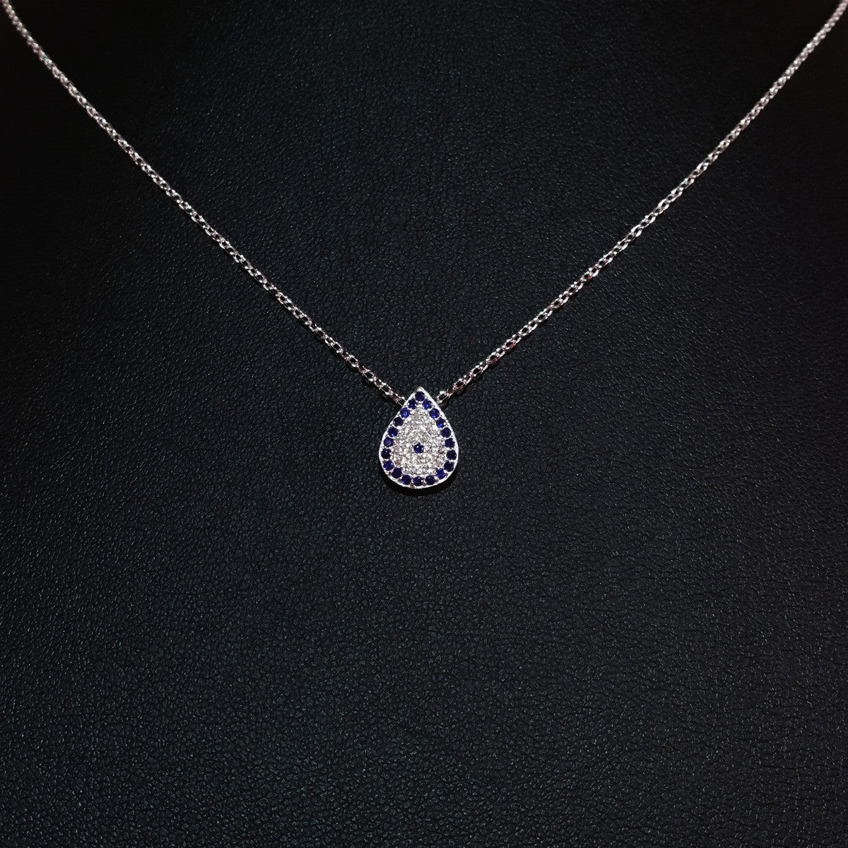 925 STERLING SILVER NECKLACE WITH EVIL EYE PENDANT SET IN SPARKLING CRYSTALS.