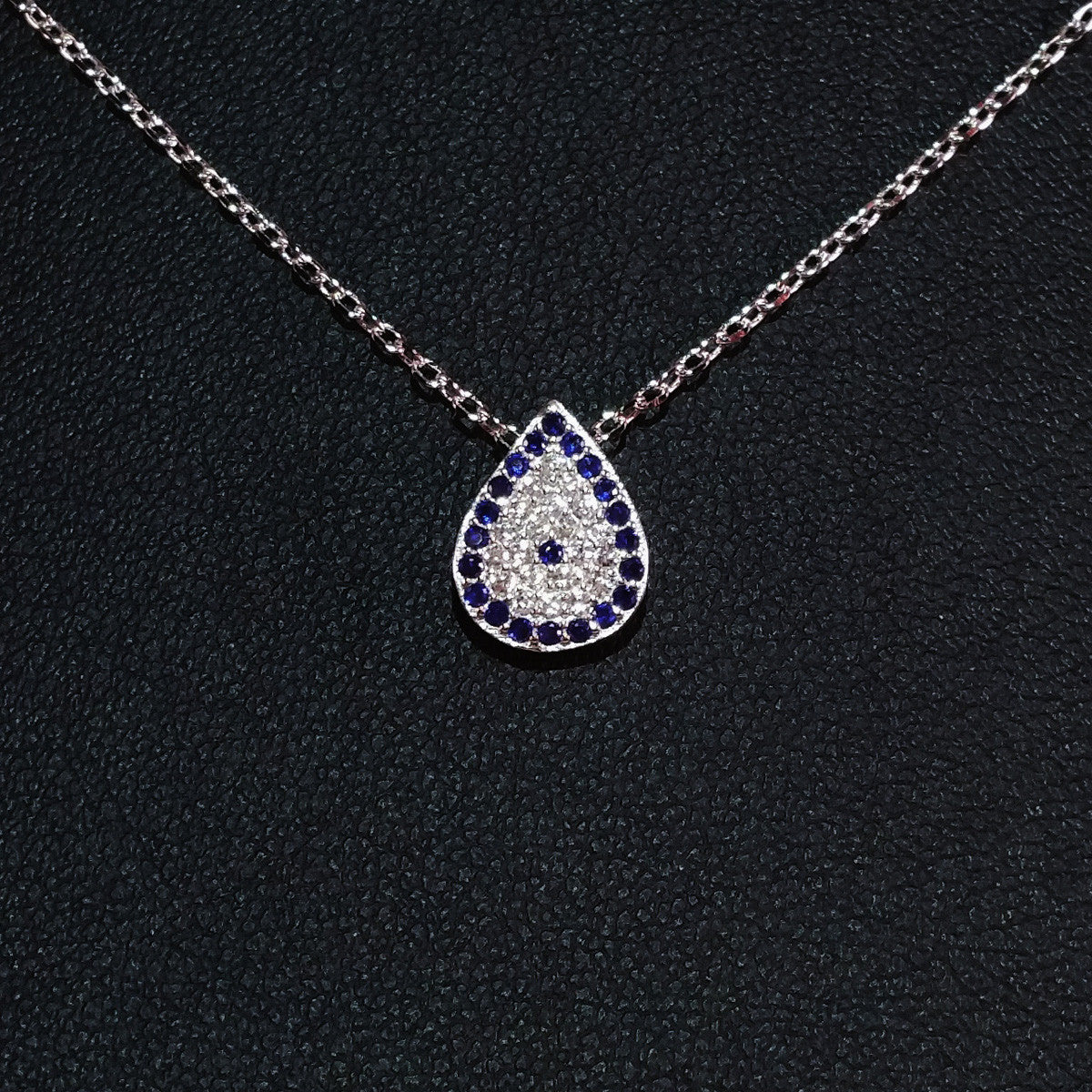 925 STERLING SILVER NECKLACE WITH EVIL EYE PENDANT SET IN SPARKLING CRYSTALS.