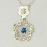 9K SOLID WHITE GOLD 45CM NECKLACE WITH NATURAL SAPPHIRE AND 25 DIAMOND PENDANT.