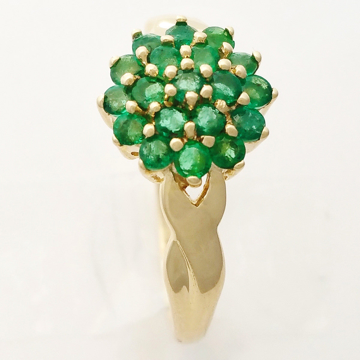 HANDMADE 9K SOLID YELLOW GOLD NATURAL 19 EMERALD CLUSTER RING.