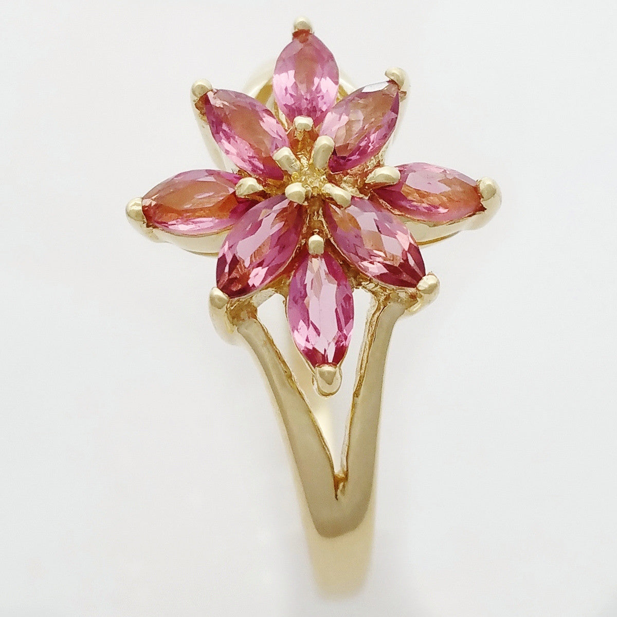 9K SOLID YELLOW GOLD 0.65CT NATURAL PINK TOURMALINE CLUSTER RING.