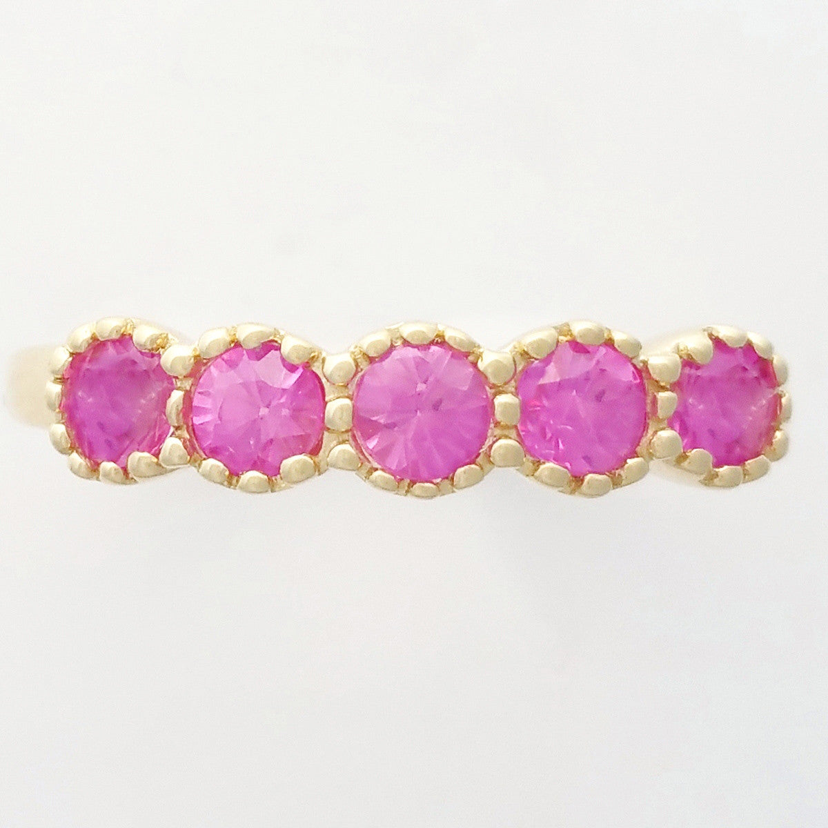9K SOLID YELLOW GOLD 0.65CT NATURAL PINK TOURMALINE 5 STONE RING.