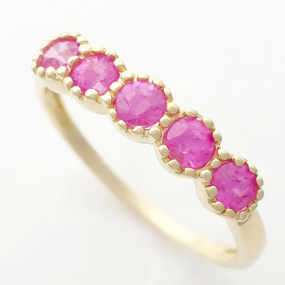 9K SOLID YELLOW GOLD 0.65CT NATURAL PINK TOURMALINE 5 STONE RING.