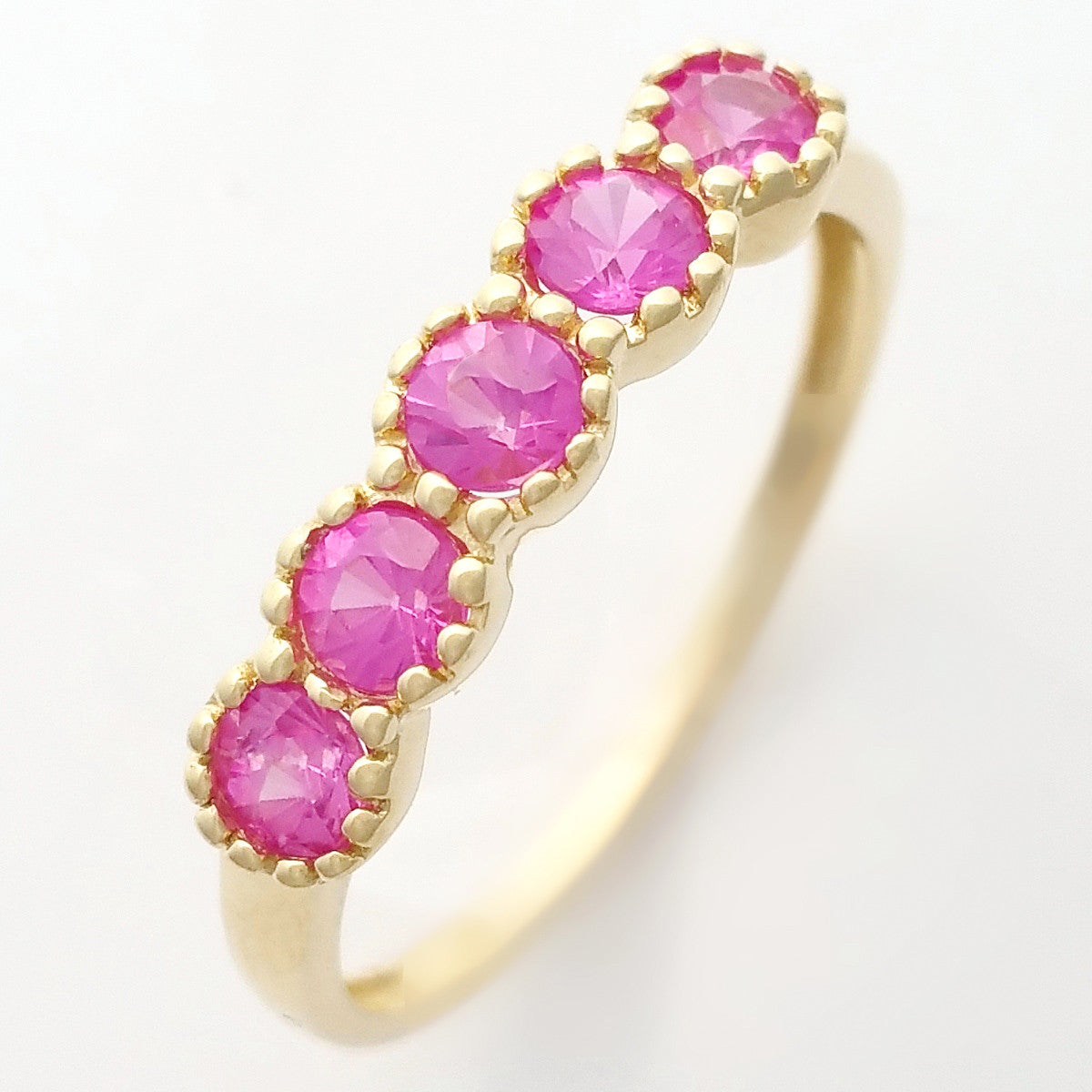 9K SOLID YELLOW GOLD 0.65CT NATURAL PINK TOURMALINE 5 STONE RING.