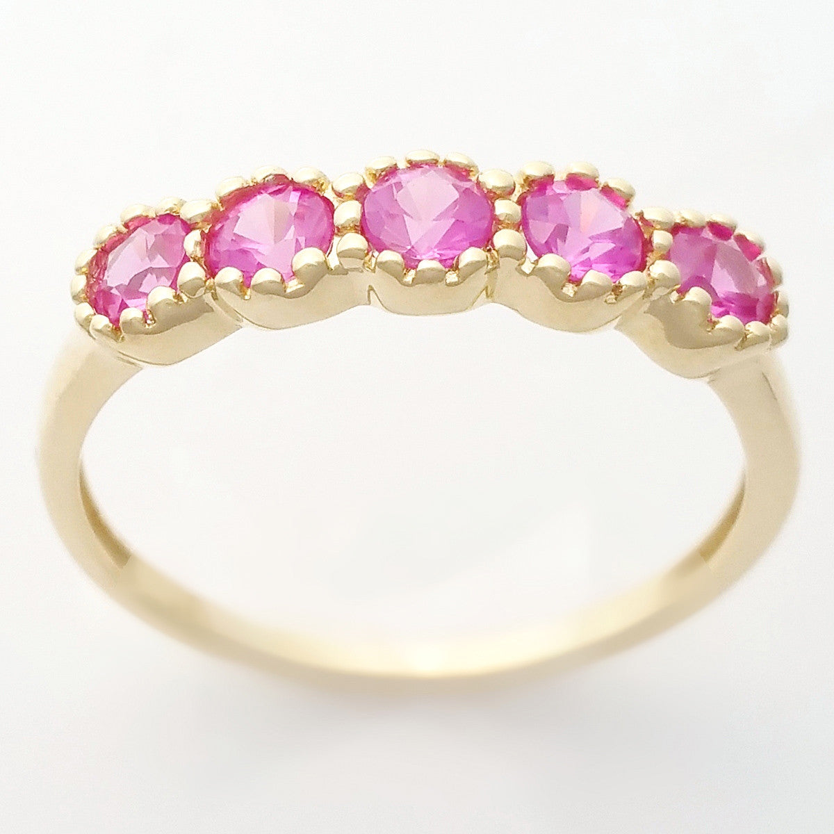 9K SOLID YELLOW GOLD 0.65CT NATURAL PINK TOURMALINE 5 STONE RING.