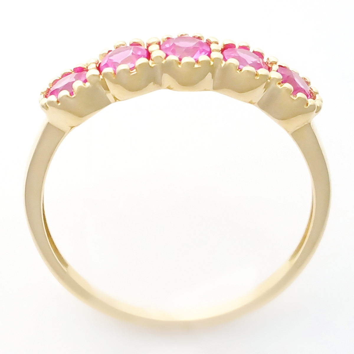 9K SOLID YELLOW GOLD 0.65CT NATURAL PINK TOURMALINE 5 STONE RING.