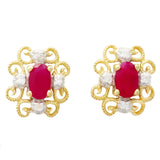 9K SOLID GOLD 0.65CT NATURAL RUBY VINTAGE STYLE EARRINGS WITH 8 DIAMONDS.