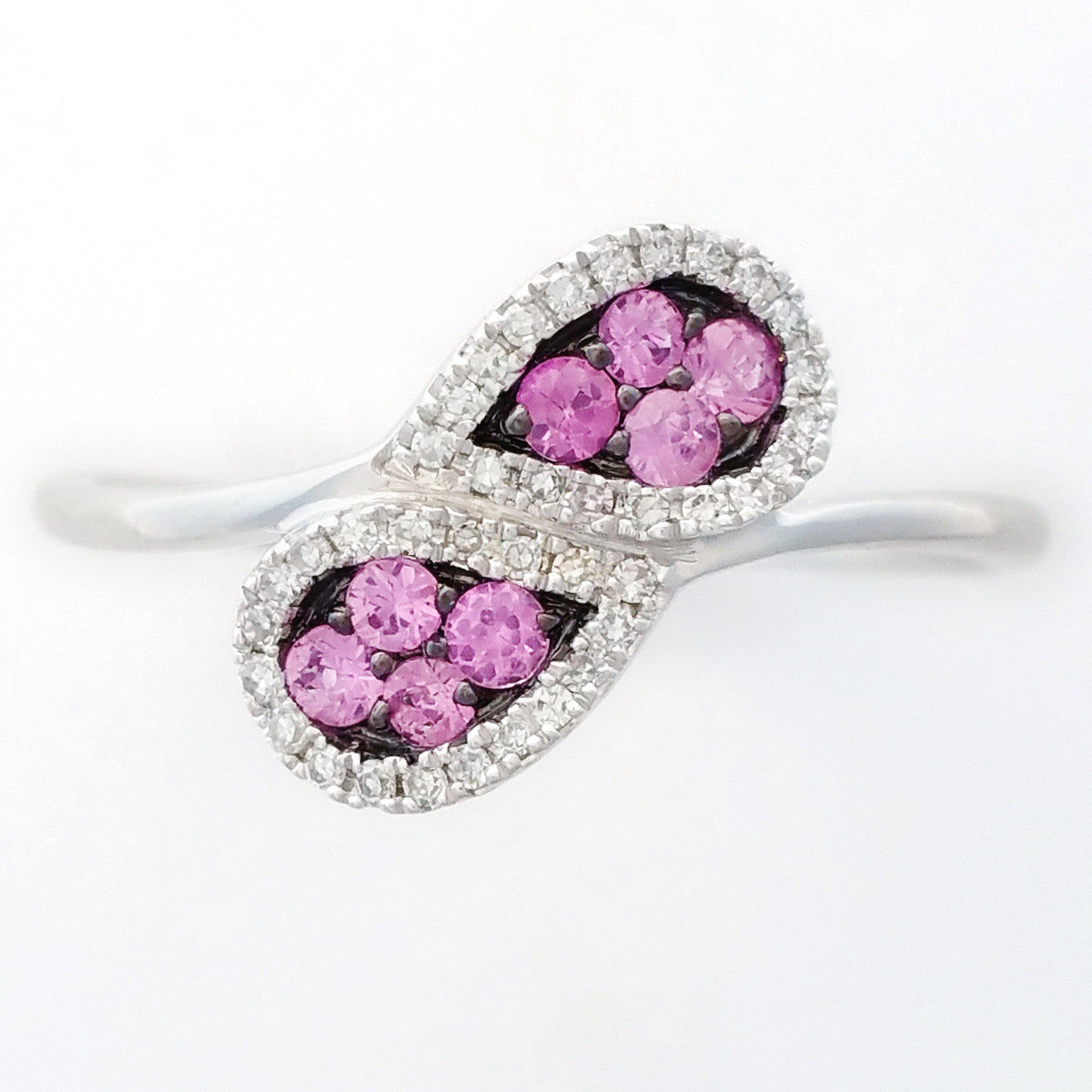 9K SOLID WHITE GOLD NATURAL 8 PINK SAPPHIRE & 38 DIAMOND RING.