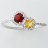 9K SOLID WHITE GOLD NATURAL CITRINE & GARNET RING WITH 40 DIAMONDS.