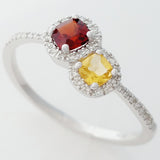 9K SOLID WHITE GOLD NATURAL CITRINE & GARNET RING WITH 40 DIAMONDS.
