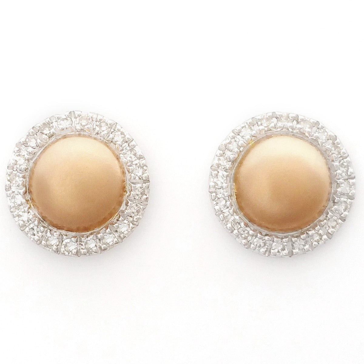 9K SOLID ROSE AND WHITE GOLD 2 TONE STUD EARRINGS WITH 40 DIAMONDS.