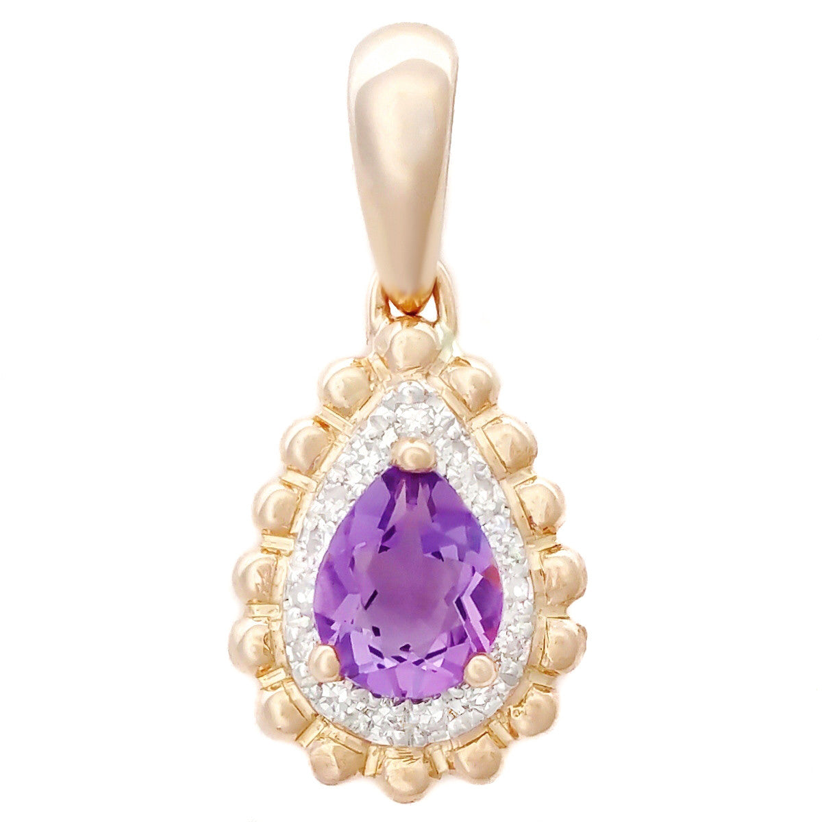 9K SOLID ROSE GOLD 0.30CT NATURAL PURPLE AMETHYST PENDANT WITH 15 DIAMONDS.