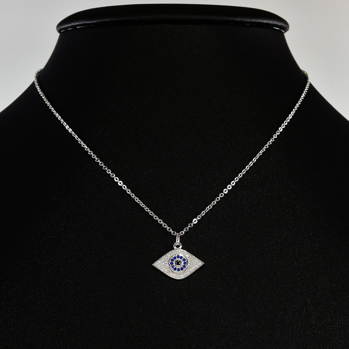 925 STERLING SILVER NECKLACE WITH BOHO SPARKLING CZ CRYSTAL EVIL EYE CHARM.