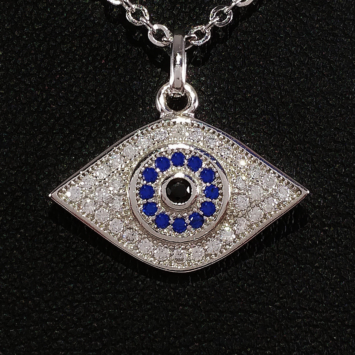 925 STERLING SILVER NECKLACE WITH BOHO SPARKLING CZ CRYSTAL EVIL EYE CHARM.