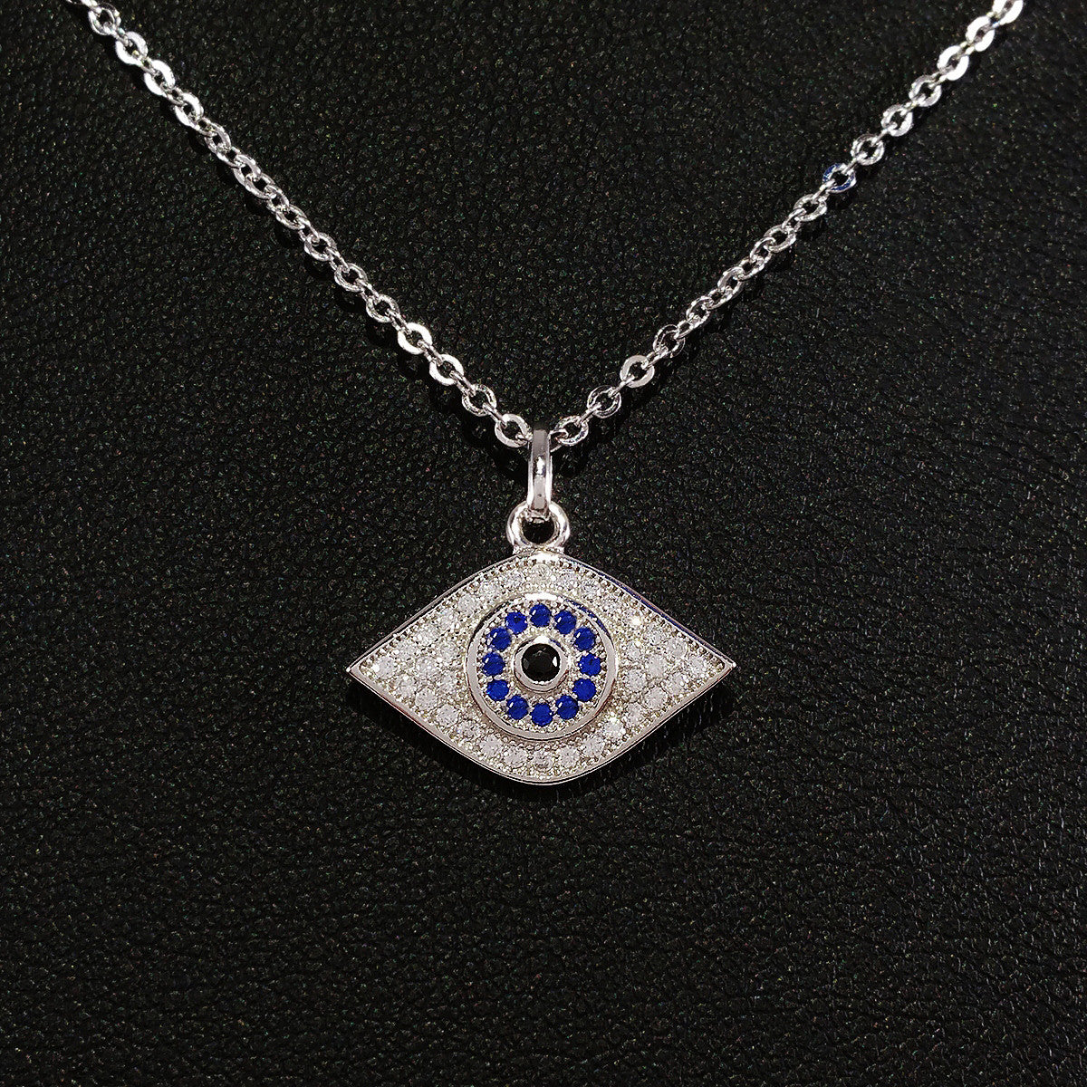 925 STERLING SILVER NECKLACE WITH BOHO SPARKLING CZ CRYSTAL EVIL EYE CHARM.
