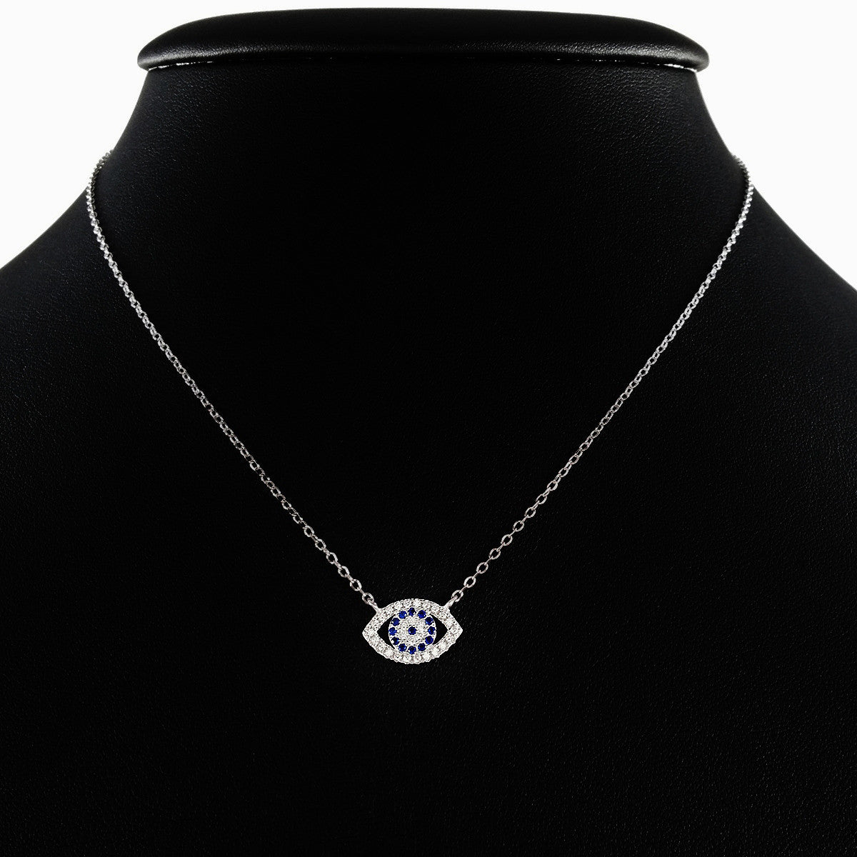 925 STERLING SILVER EVIL EYE CHARM PENDANT SET WITH SPARKLING CZ CRYSTALS.