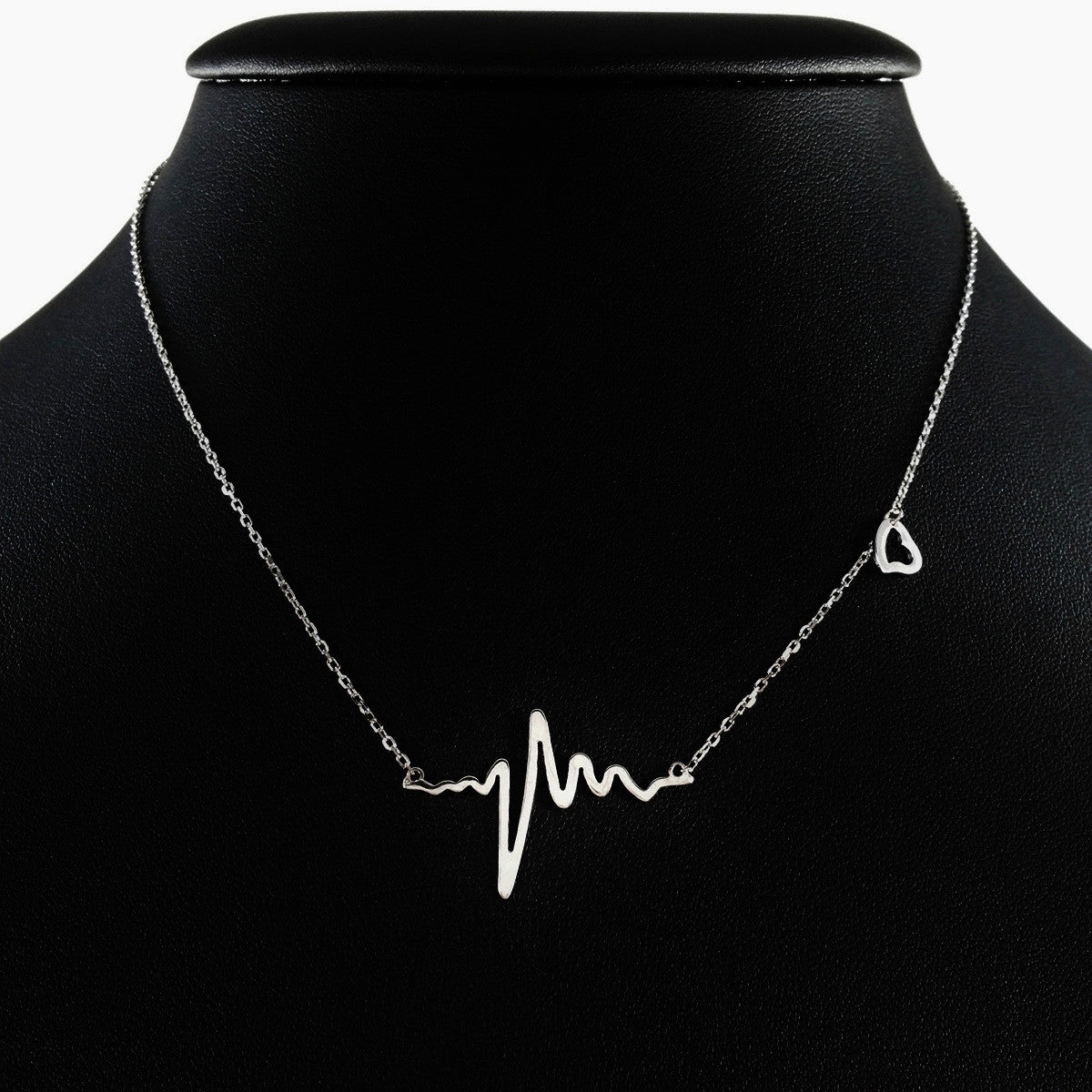 925 STERLING SILVER NECKLACE WITH SOLID SILVER EKG HEARTBEAT CHARM PENDANT.