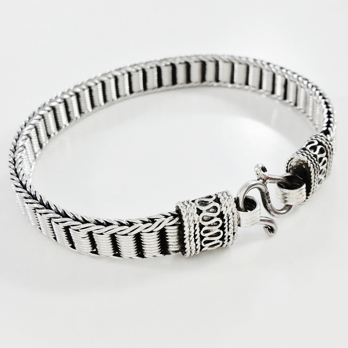 925 HANDMADE STERLING SILVER ROPE LINK CHAIN MEN'S BRACELET 8.60 mm.