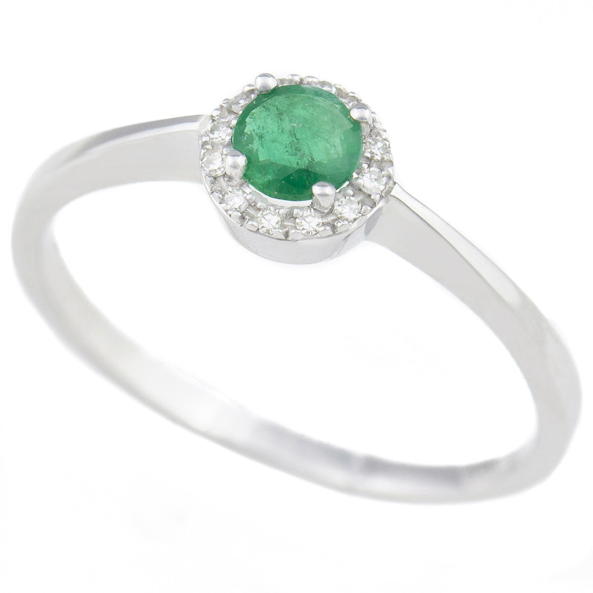 9K SOLID WHITE GOLD 0.30CT NATURAL EMERALD HALO RING WITH 12 DIAMONDS.