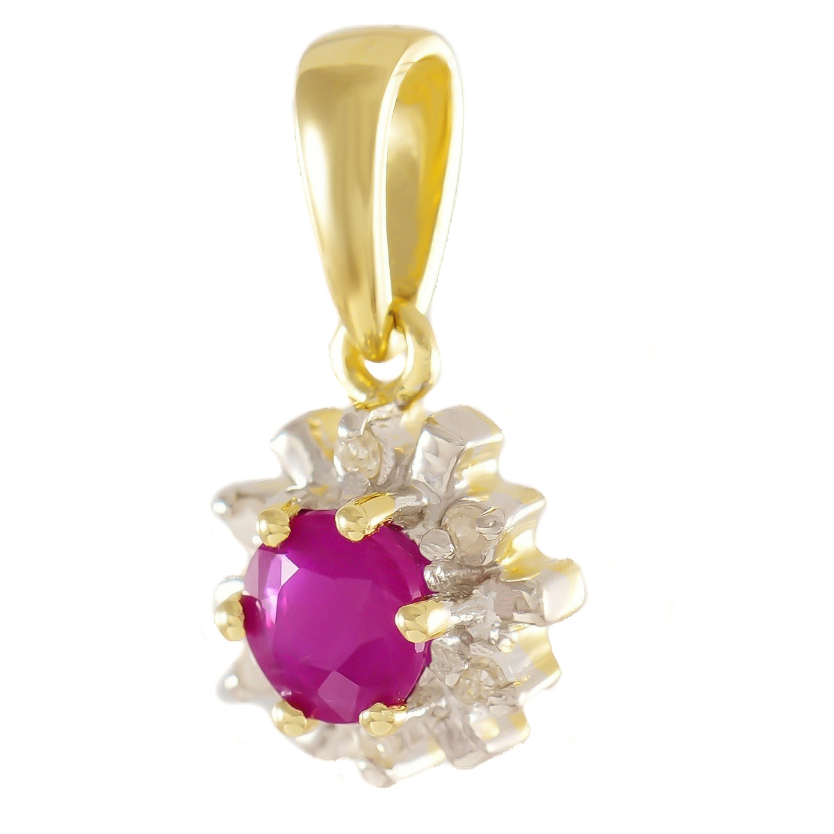 HANDMADE 9K SOLID GOLD 0.32CT NATURAL RUBY PENDANT WITH 6 DIAMONDS.