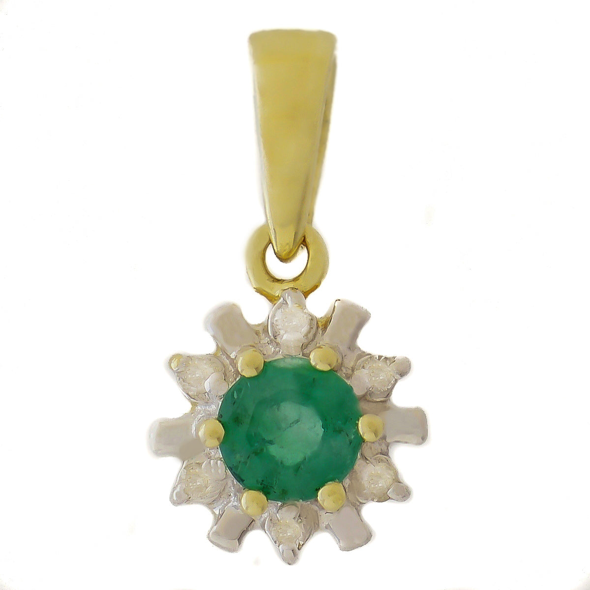 HANDMADE 9K SOLID GOLD 0.30CT NATURAL EMERALD PENDANT WITH 6 DIAMONDS.