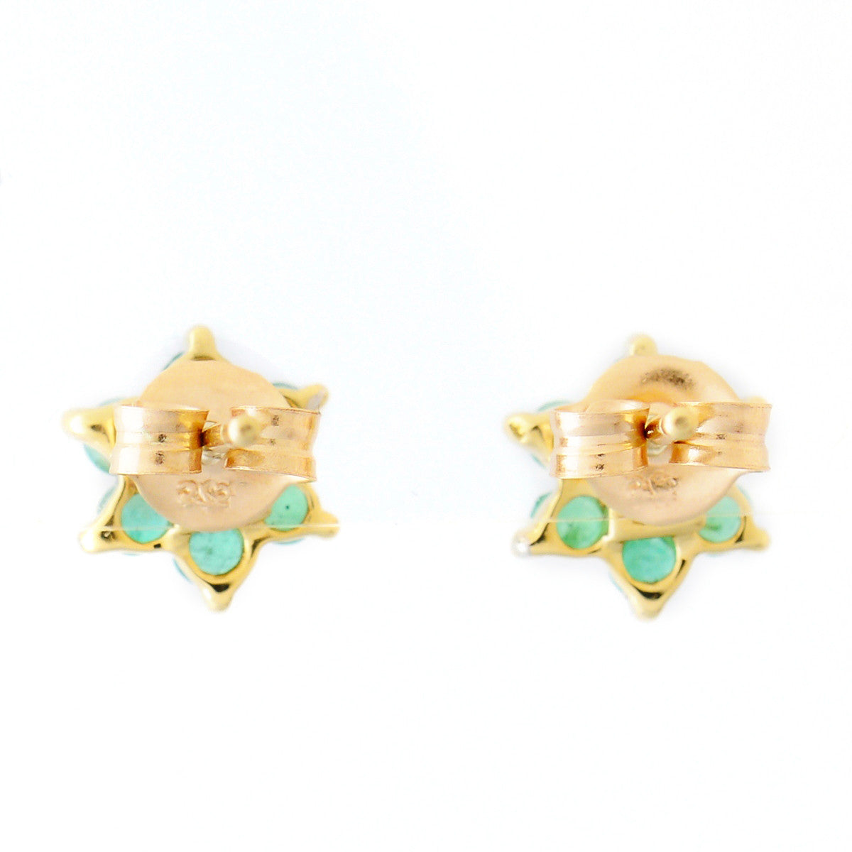9K SOLID GOLD 0.30CT NATURAL EMERALD AND DIAMOND FLORAL CLUSTER EARRINGS.