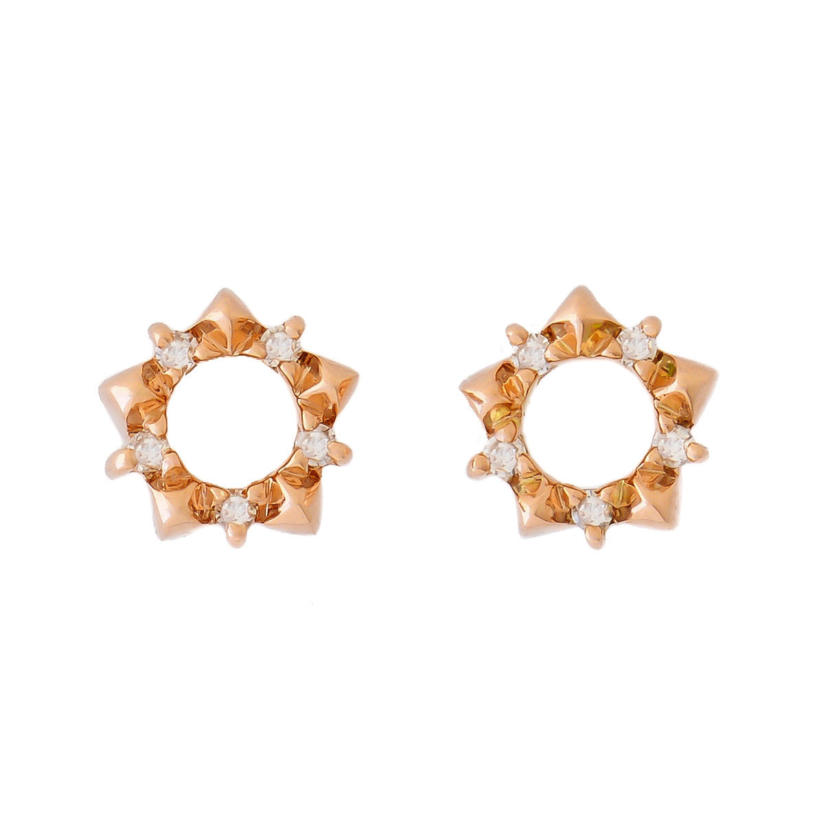 9K SOLID ROSE GOLD STAR SHAPE STUD EARRINGS WITH 10 DIAMONDS.