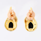 9K SOLID GOLD 0.80CT BLACK SAPPHIRE AND DIAMOND STUD EARRINGS.