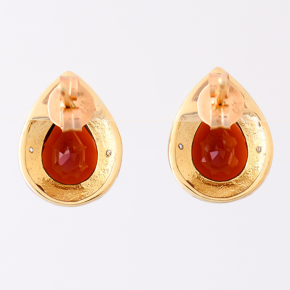 9K SOLID GOLD 4.30CT NATURAL PEAR CUT GARNET EARRINGS WITH EIGHT DIAMONDS.