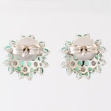 9K SOLID WHITE GOLD 1.00CT NATURAL EMERALD CLUSTER EARRINGS WITH 14 DIAMONDS.