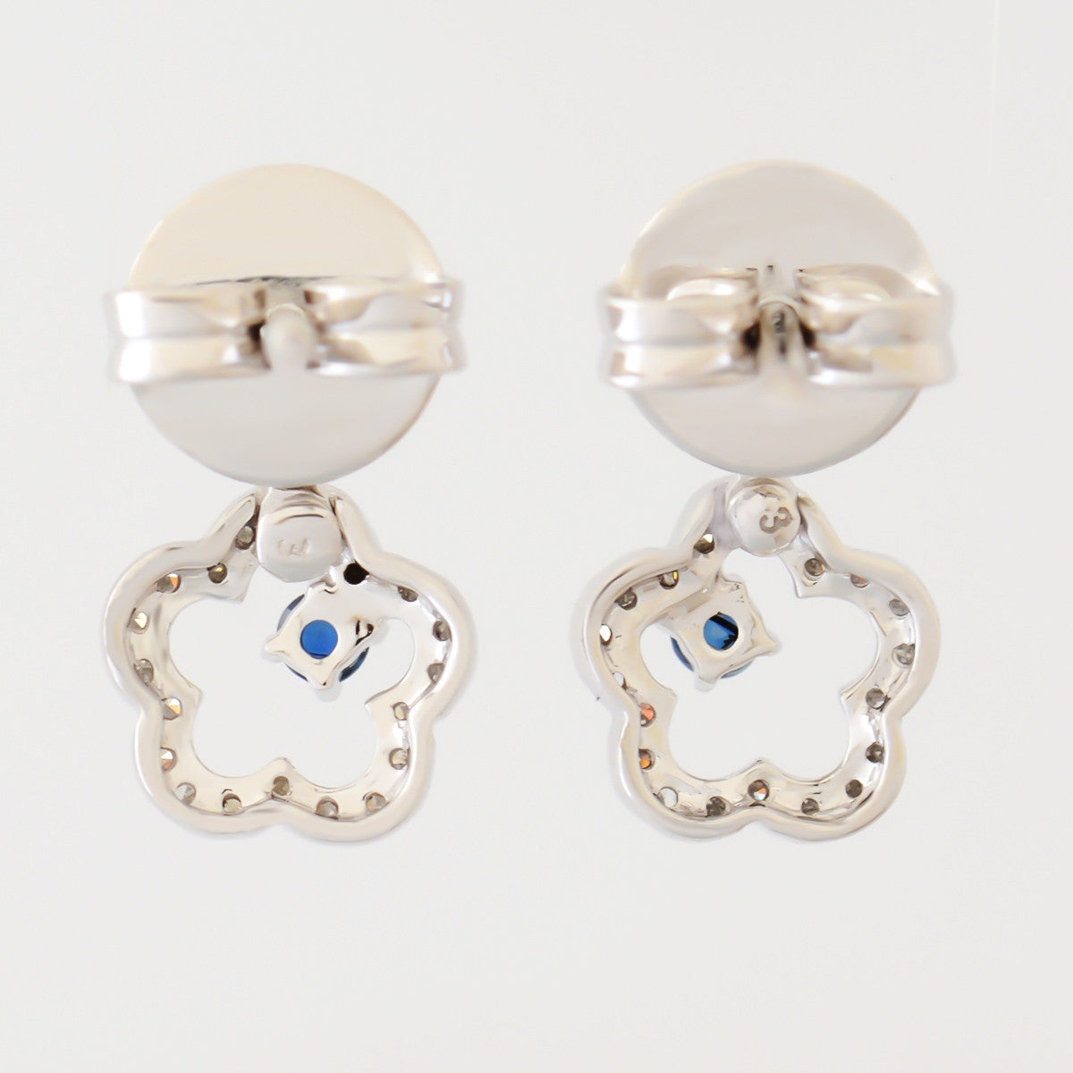 9K SOLID WHITE GOLD FLORAL INSPIRED NATURAL SAPPHIRE EARRINGS WITH 40 DIAMONDS.