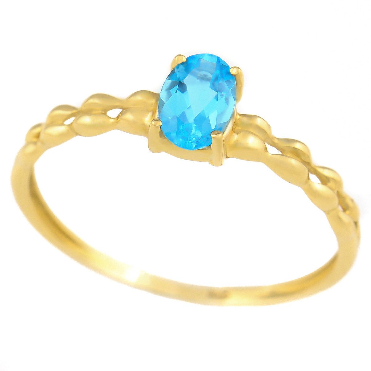 9K SOLID YELLOW GOLD 0.60CT NATURAL SWISS BLUE TOPAZ RING.