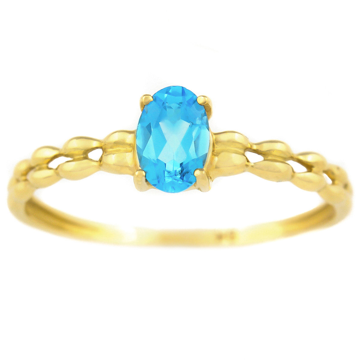 9K SOLID YELLOW GOLD 0.60CT NATURAL SWISS BLUE TOPAZ RING.