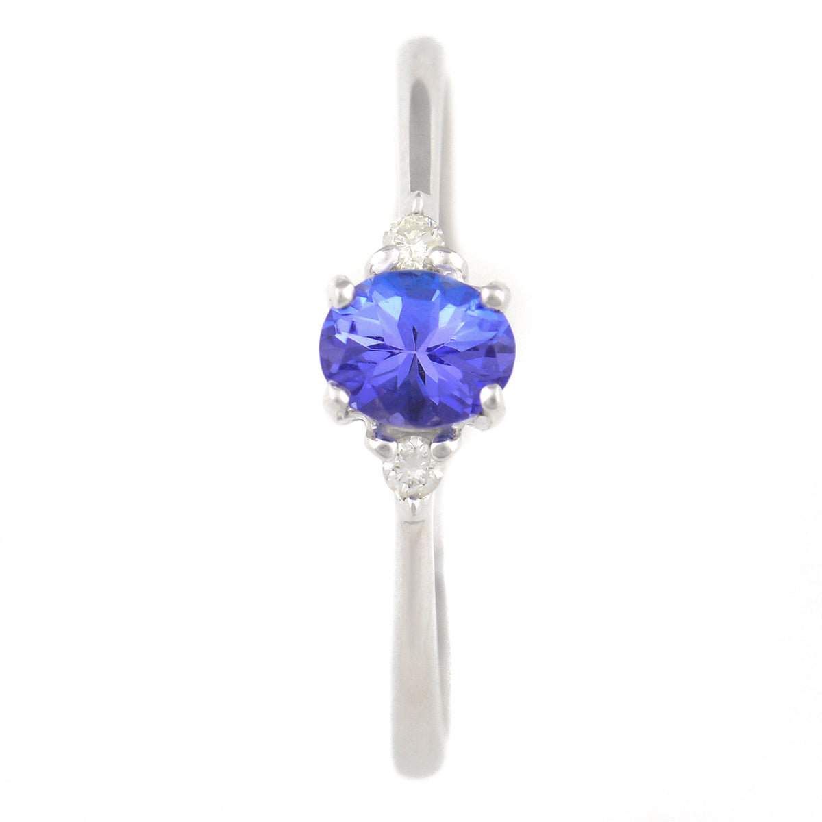9K SOLID WHITE GOLD 0.30CT NATURAL OVAL TANZANITE RING WITH 2 DIAMONDS.