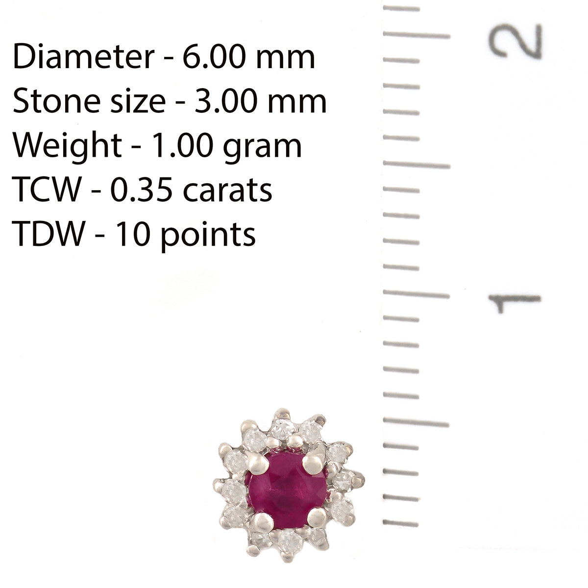 HANDMADE 9K SOLID GOLD 0.35CT NATURAL RUBY STUD EARRINGS WITH 24 DIAMONDS.