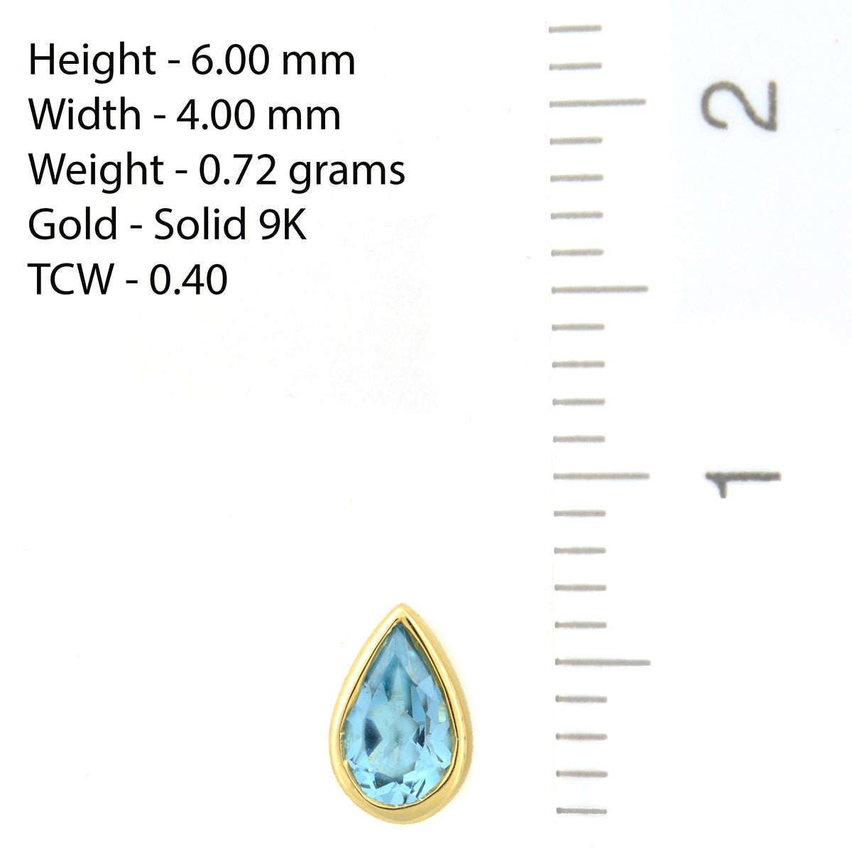 9K SOLID GOLD 0.40CT NATURAL SWISS BLUE TOPAZ TEARDROP STUD EARRINGS.
