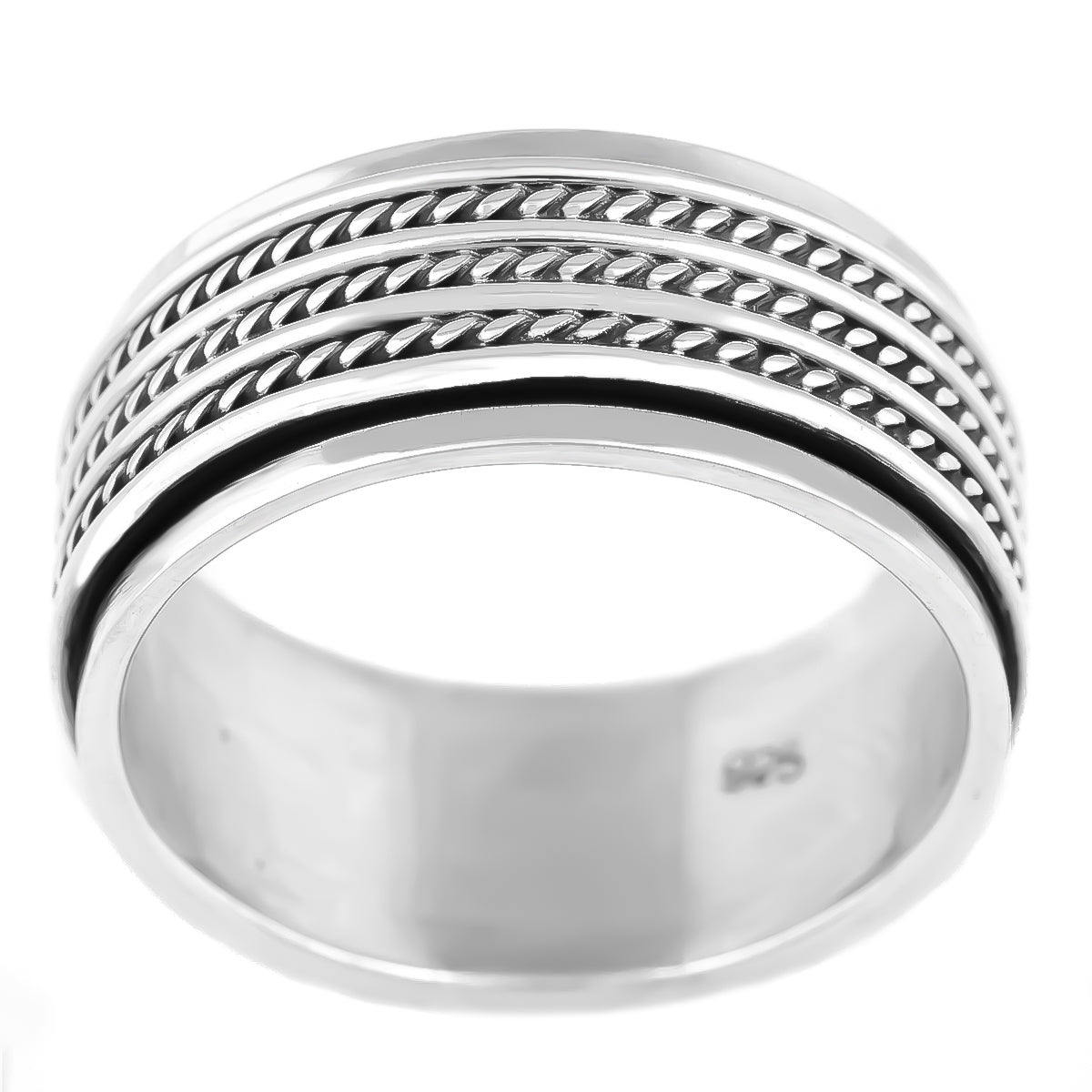 MEN'S GENUINE 925 STERLING SILVER WIDE SPINNER SPINNING ROTATING BAND RING.