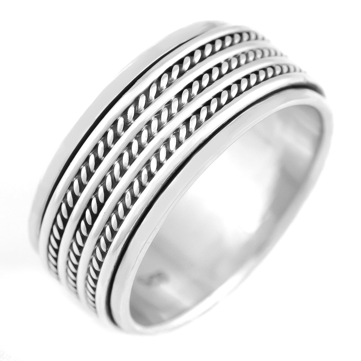 MEN'S GENUINE 925 STERLING SILVER WIDE SPINNER SPINNING ROTATING BAND RING.