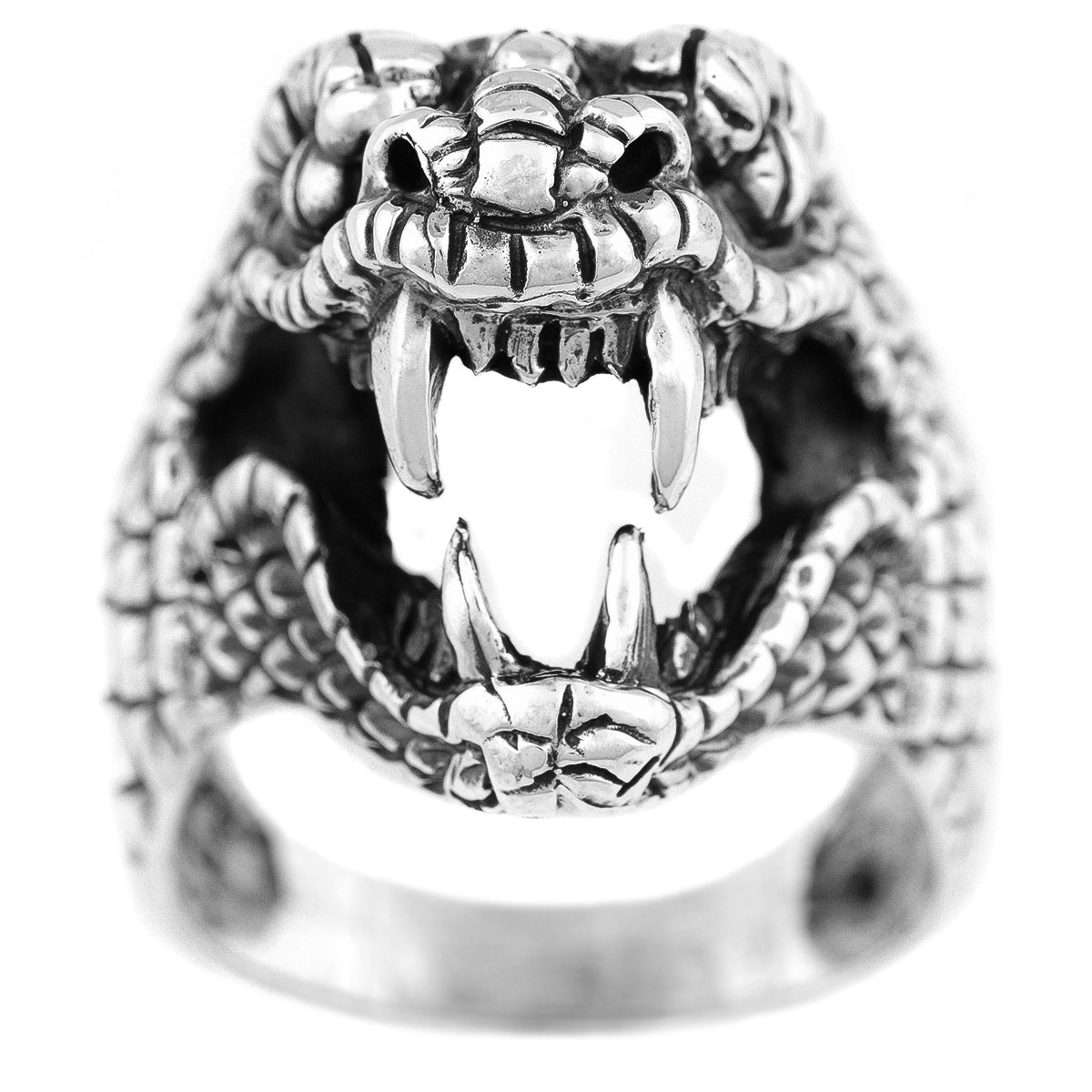MEN'S GENUINE 925 STERLING SILVER COBRA SNAKE RING. LARGE HEAVY + IMPRESSIVE.