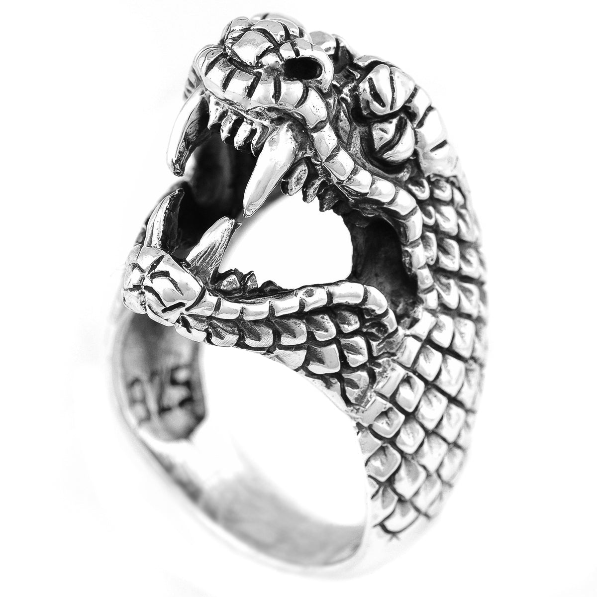 MEN'S GENUINE 925 STERLING SILVER COBRA SNAKE RING. LARGE HEAVY + IMPRESSIVE.
