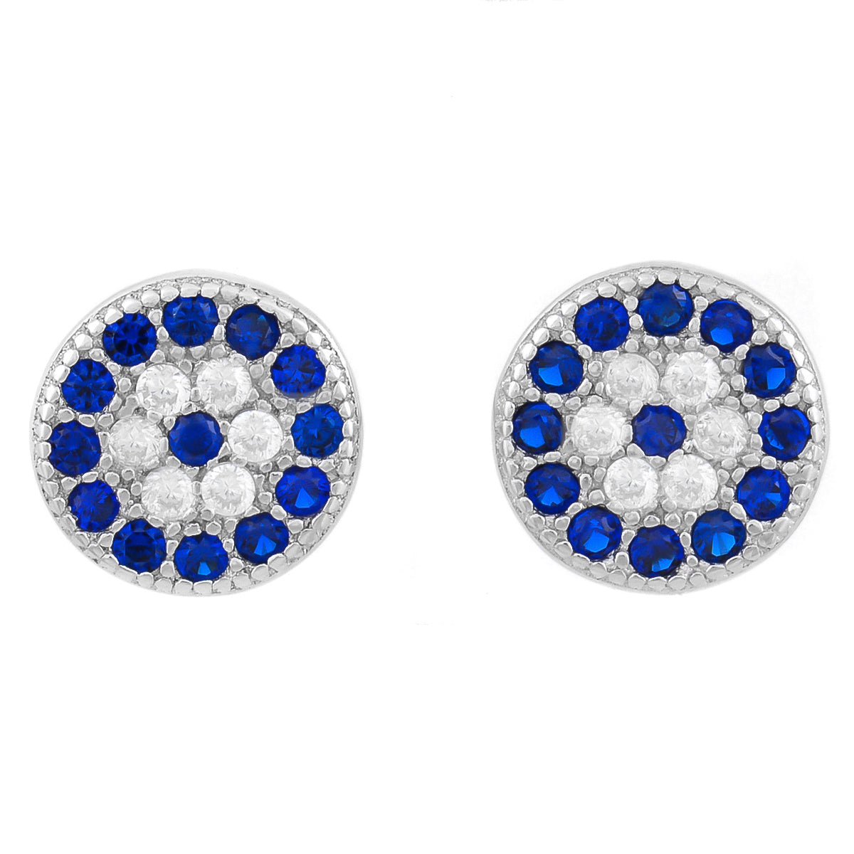 925 STERLING SILVER EVIL EYE MATI NAZAR ROUND KARMA CRYSTAL STUD EARRINGS.