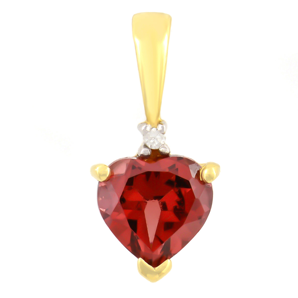 PETITE 9K SOLID YELLOW GOLD 0.50CT NATURAL HEART GARNET AND DIAMOND PENDANT.