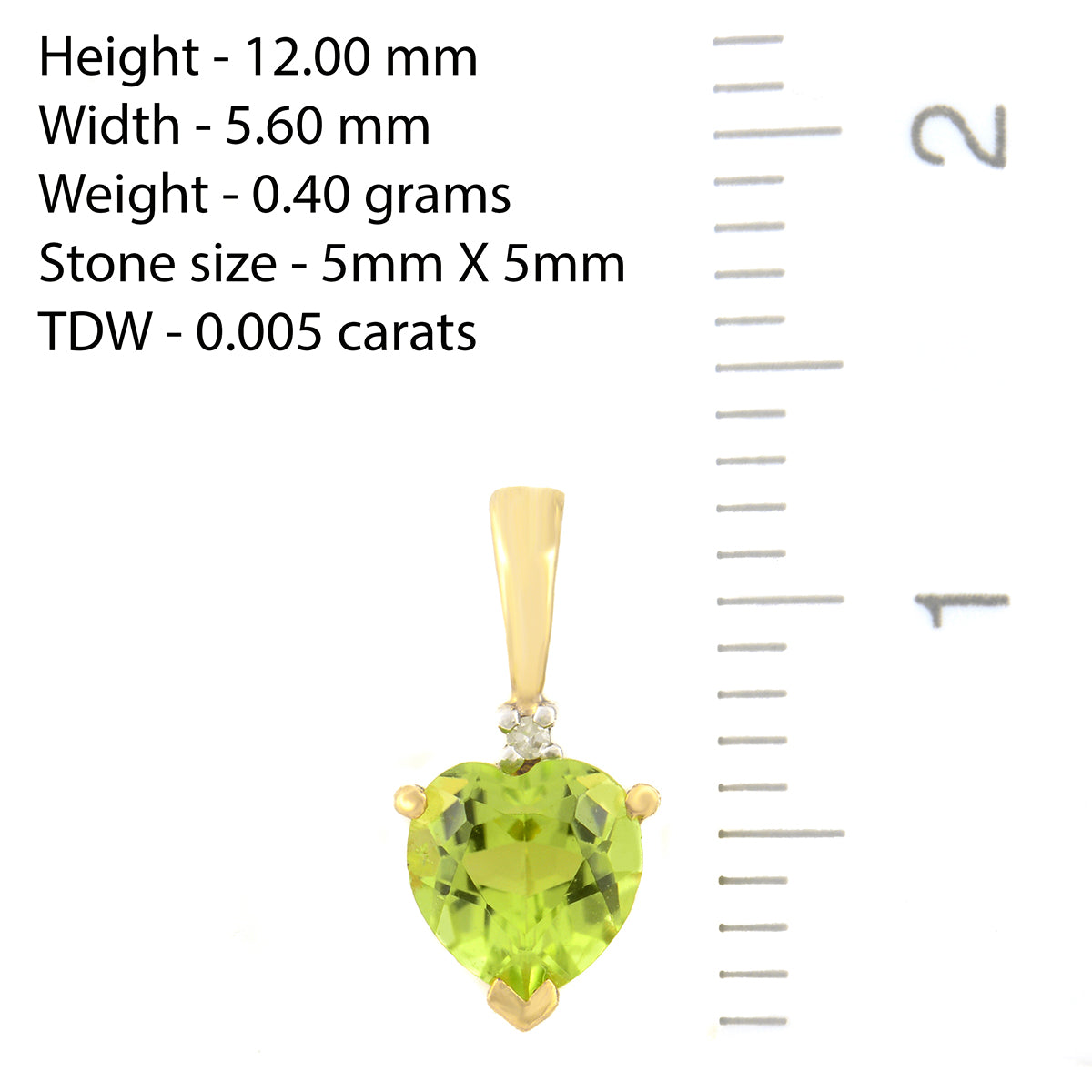 PETITE 9K SOLID YELLOW GOLD 0.50CT NATURAL HEART PERIDOT AND DIAMOND PENDANT.