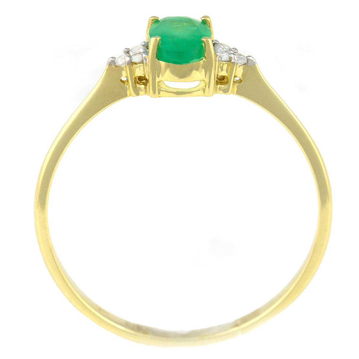 9K SOLID GOLD 0.50CT NATURAL OVAL EMERALD RING WITH 6 DIAMONDS.