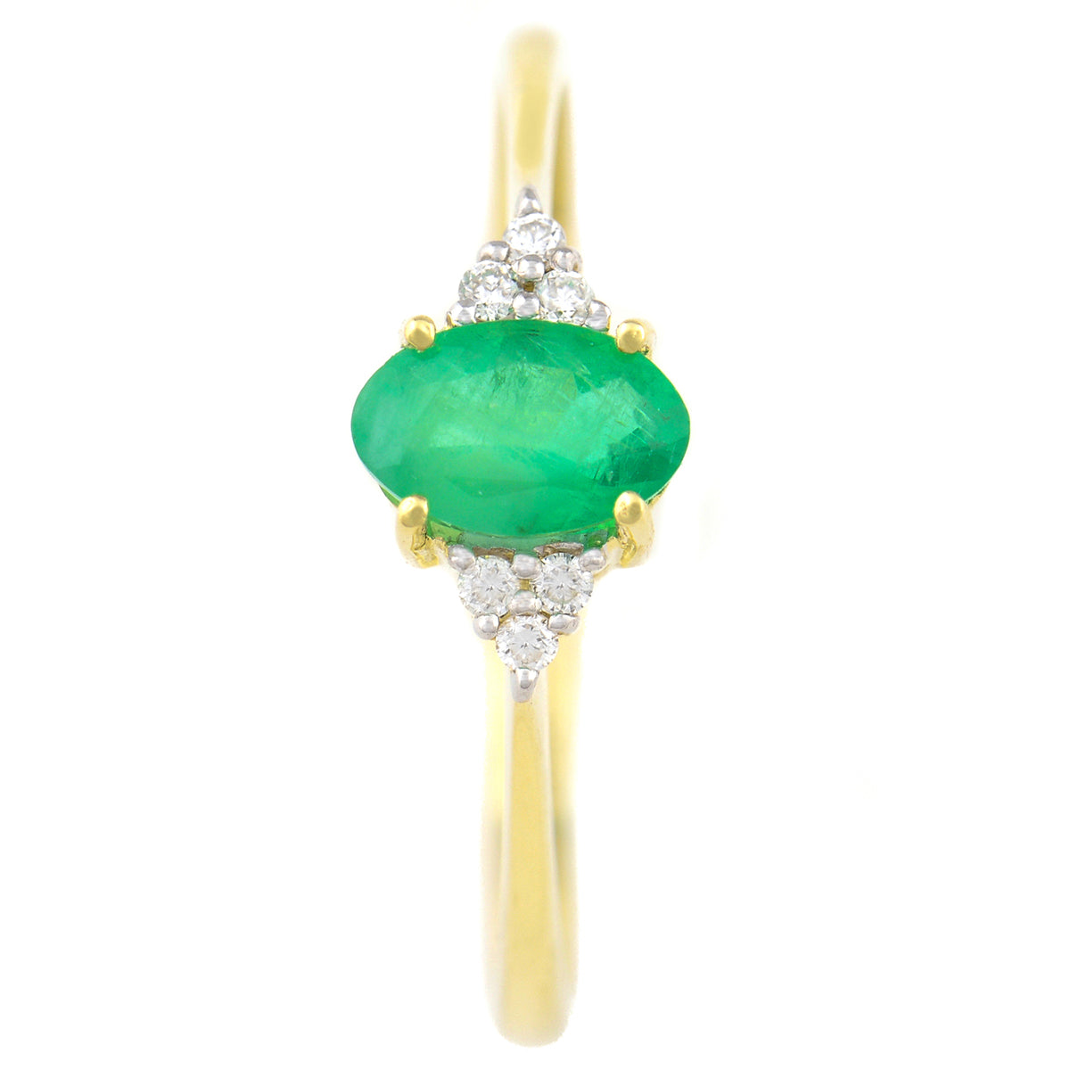 9K SOLID GOLD 0.50CT NATURAL OVAL EMERALD RING WITH 6 DIAMONDS.