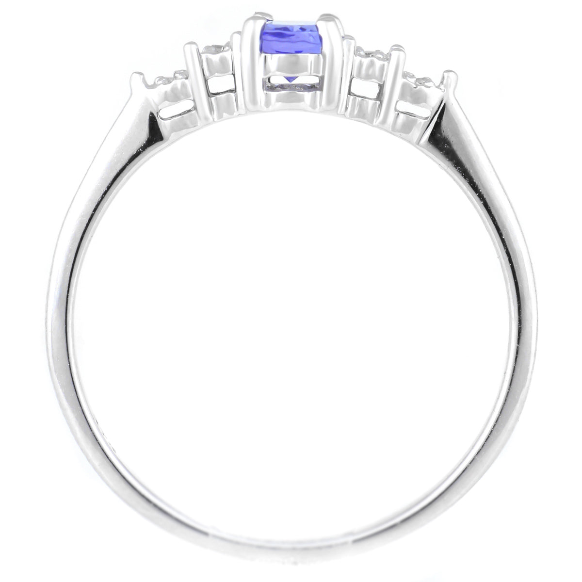9K SOLID WHITE GOLD 0.33 CT NATURAL OVAL TANZANITE RING WITH 4 DIAMONDS.