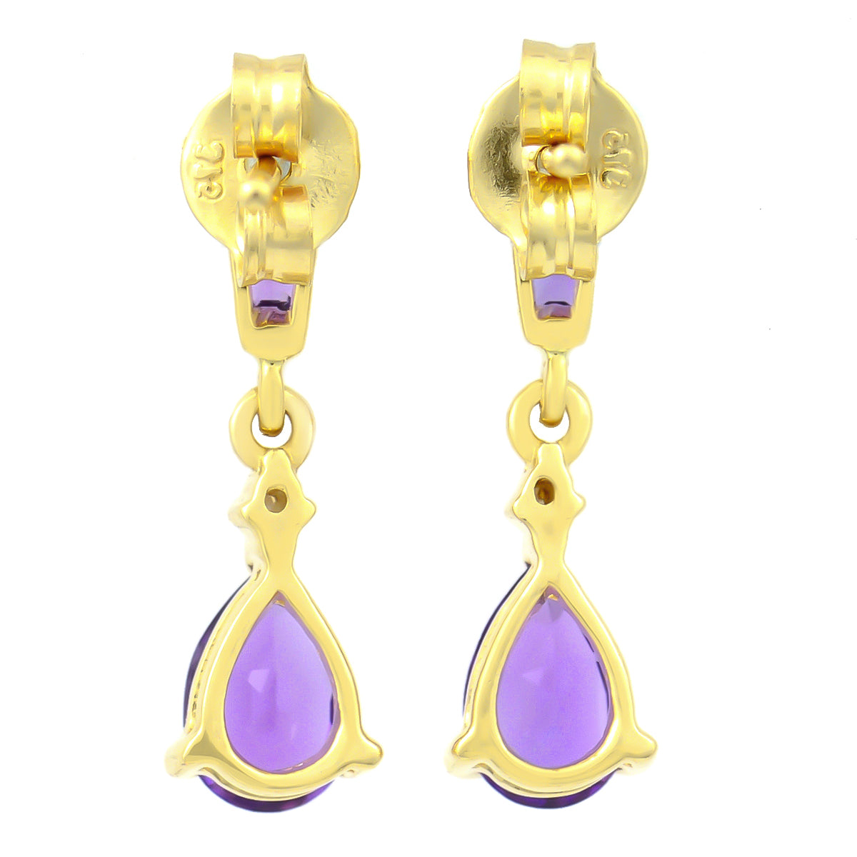 9K SOLID GOLD 1.20CT NATURAL PURPLE AMETHYST AND DIAMOND DROP DANGLE EARRINGS.