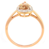 9K SOLID ROSE GOLD 0.90CT NATURAL PEAR MORGANITE HALO RING WITH 24 VS/G DIAMONDS.